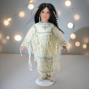 Silver Moon Native American Collectible Porcelain Doll By Linda Mason W/ Beaded